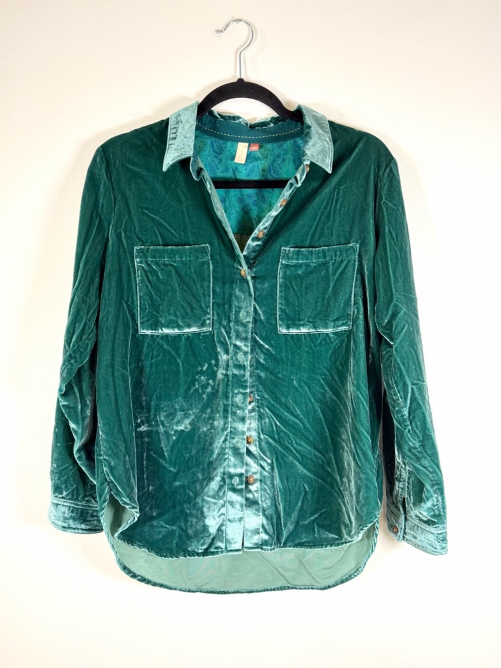 Pilcro Teal Paisley-Lined Velvet Shirt
